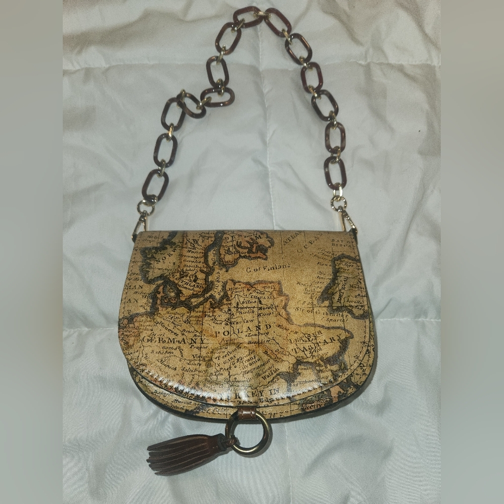 Patricia Nash Map Print Shoulder Bag with Chain Strap